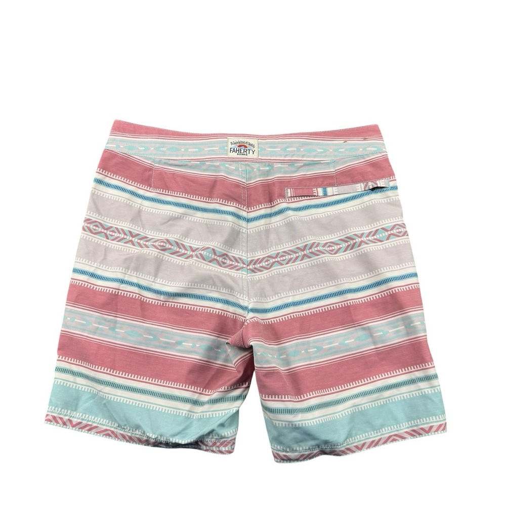Faherty Mens Blue Red Native Stripe Board Shorts Size 30 Unlined Swim Trunks